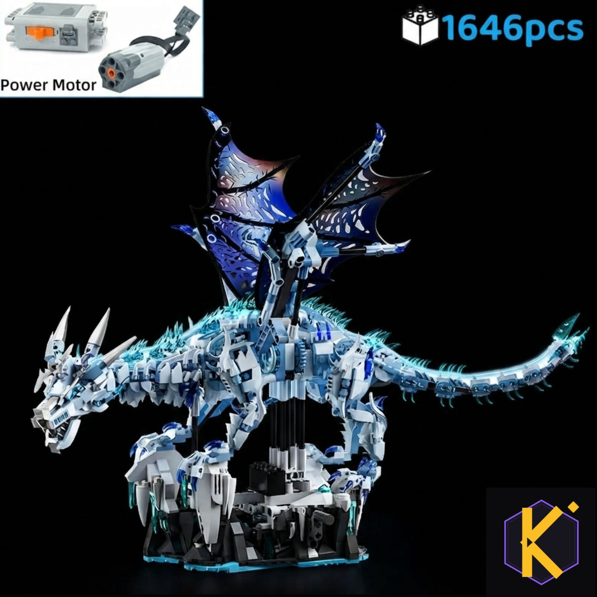 FUNXINEE 1676 piezas | Bloques de construcción con motor "Dragón de hielo" con motor eléctrico | Kuro Stash