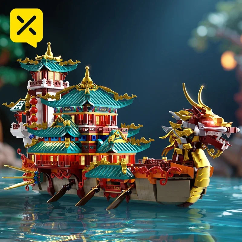 2453 piezas: Juego de construcción de barca dragón de estilo chino