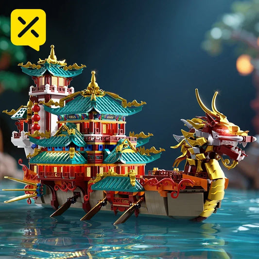 2453 piezas: Juego de construcción de barca dragón de estilo chino