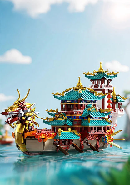 2453 piezas: Juego de construcción de barca dragón de estilo chino