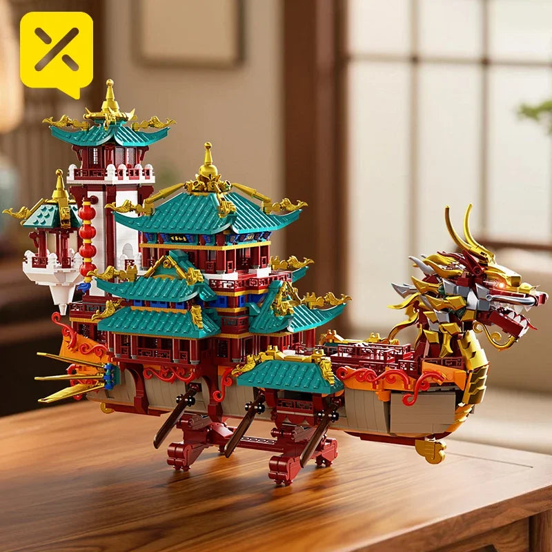 2453 piezas: Juego de construcción de barca dragón de estilo chino