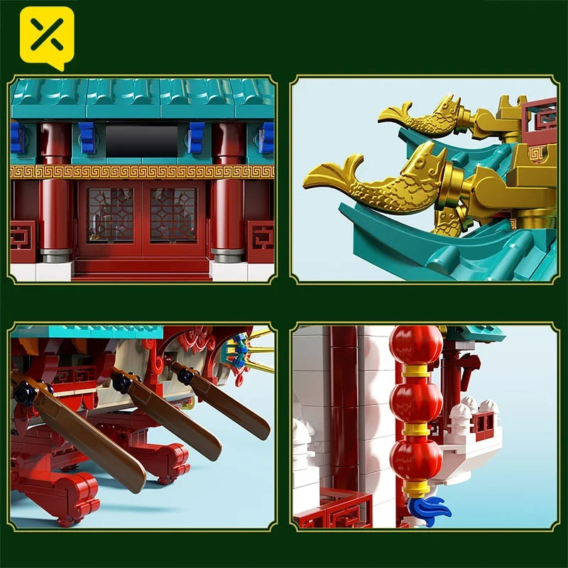 2453 piezas: Juego de construcción de barca dragón de estilo chino