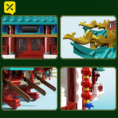 2453 piezas: Juego de construcción de barca dragón de estilo chino