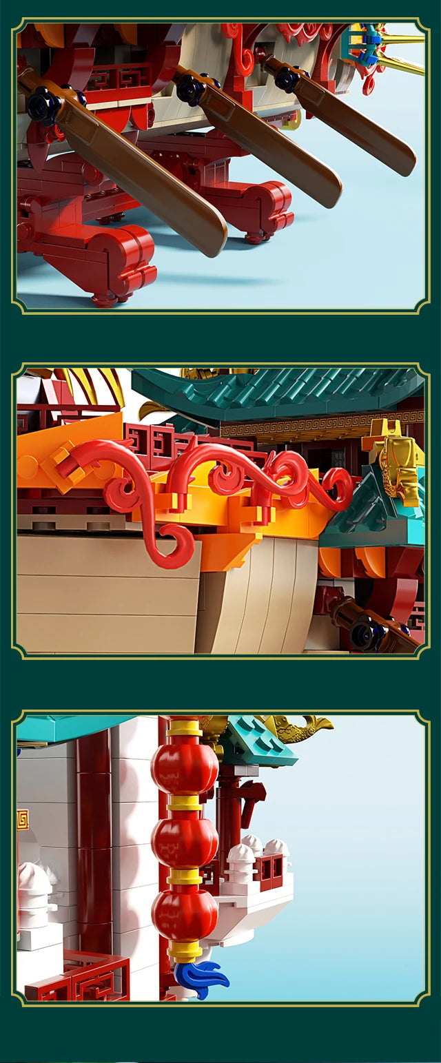 2453 piezas: Juego de construcción de barca dragón de estilo chino