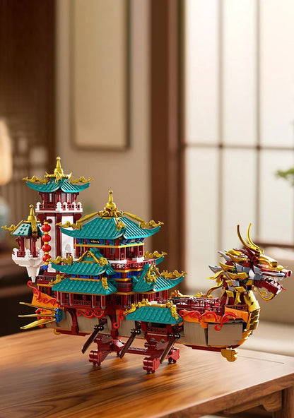2453 piezas: Juego de construcción de barca dragón de estilo chino