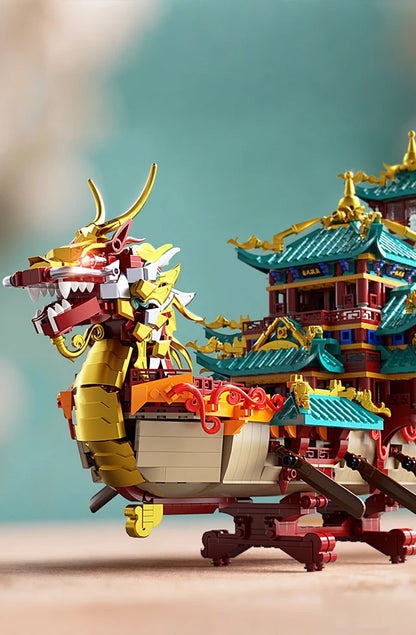 2453 piezas: Juego de construcción de barca dragón de estilo chino