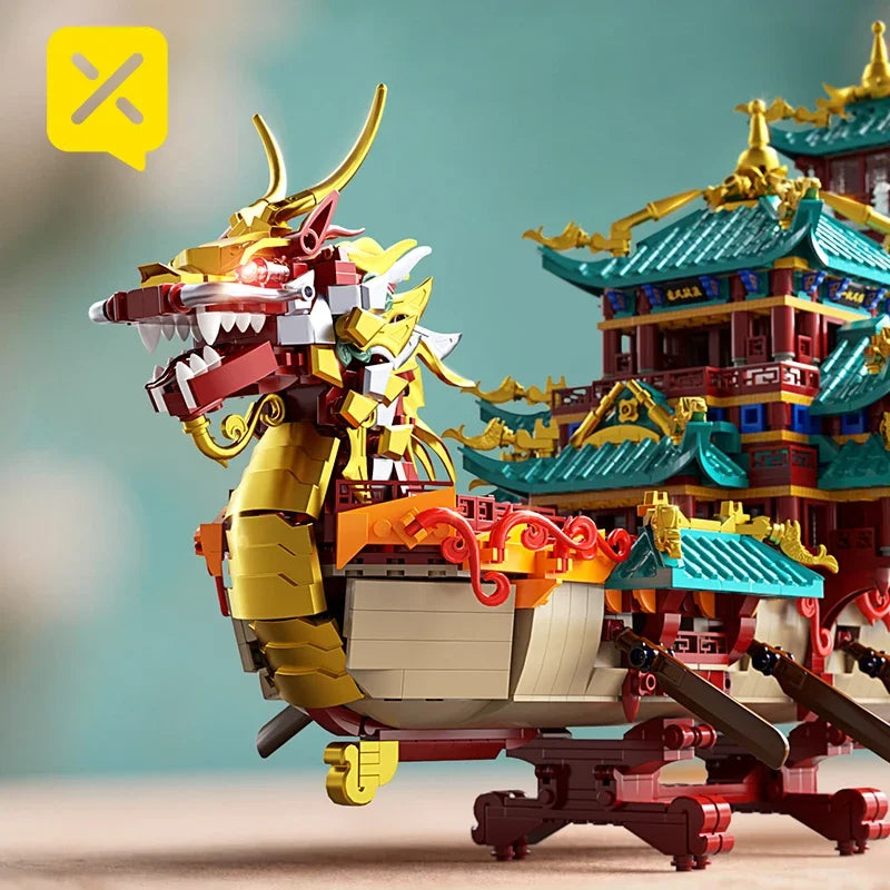 2453 piezas: Juego de construcción de barca dragón de estilo chino